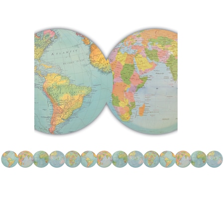 Teacher Created Resources Travel the Map Globes Die-Cut Border Trim, 35 Feet/Pack, PK6 TCR8640